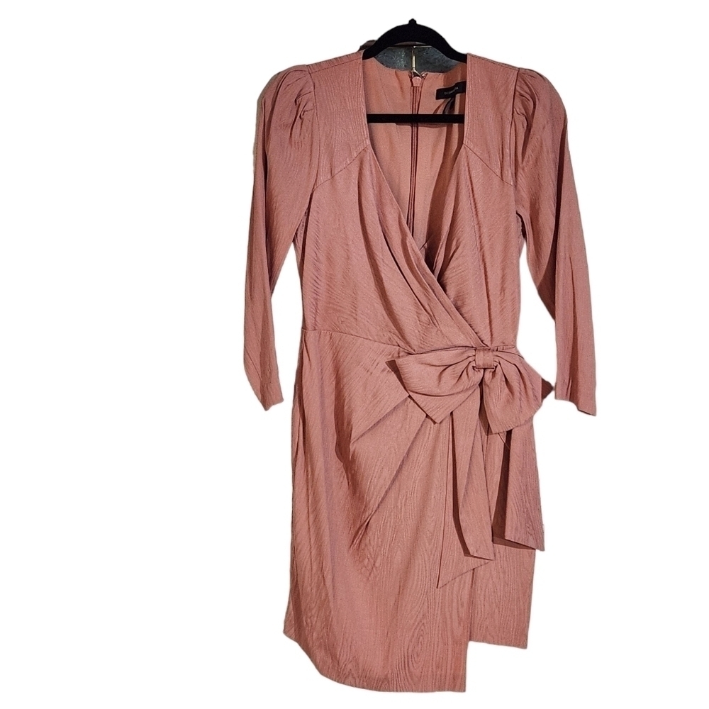 Bcbgmaxazria Puff-Sleeve Bow Dusty Rose Dress Size: 4